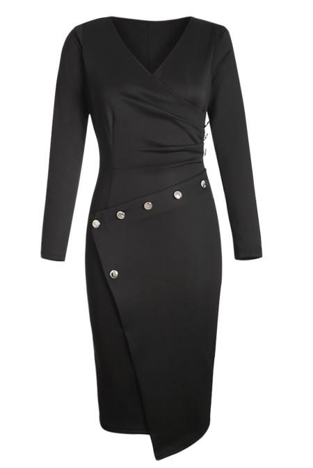 Κομψό μίντι φόρεμα με κουμπιά Karsyn, μαύρο