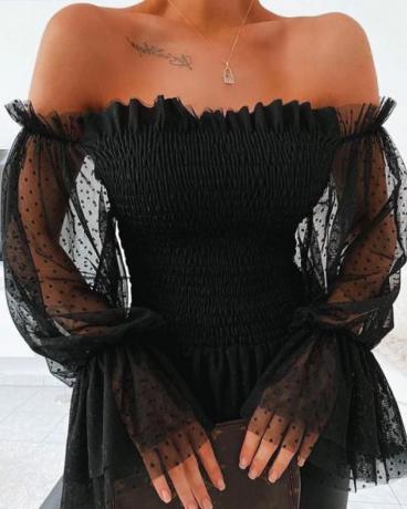 Κομψό πουκάμισο με διαφανές μανίκια Nylah, μαύρο