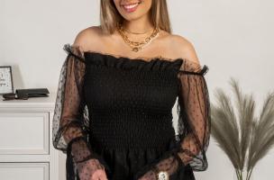 Κομψό πουκάμισο με διαφανές μανίκια Nylah, μαύρο