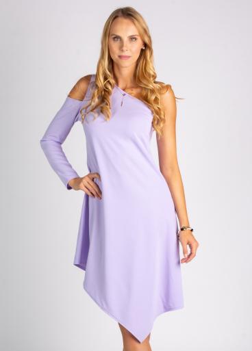 Κομψό μίνι φόρεμα με ασύμμετρη V -λαιμόκοψη Lavita, λιλά