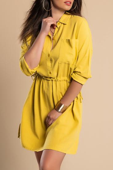 Μίνι σπορ φόρεμα με κλασσικό γιακά και τσέπη Neomy, κίτρινο
