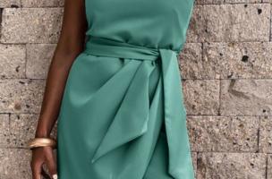 Κομψό μίνι φόρεμα με έναν ώμο και wrap φούστα Ireland, πράσινο