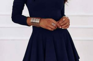 Κομψό μίνι φόρεμα "V" λαιμόκοψη και βολάν στη φούστα Kyliana, σκούρο μπλε