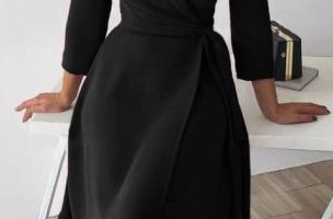 Κομψό φόρεμα με γιακά  και μανίκια 3/4 Imogena, μαύρο