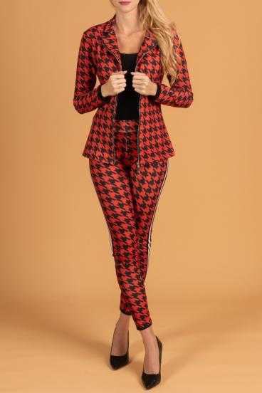 Κομψό κοστούμι παντελονιού με μοτίβο  πεπίτα  Miriama, μαύρο και κόκκινο