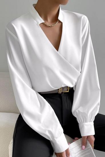 Crossover V-λαιμόκοψη κομψή μπλούζα με βολάν γιακά Belucca, λευκή
