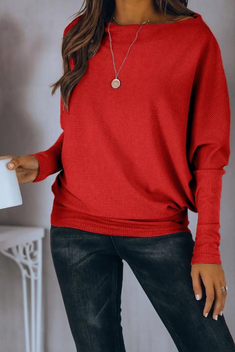 Oversize μπλούζα Danica με λαιμόκοψη και φαρδιά μανίκια, κόκκινο