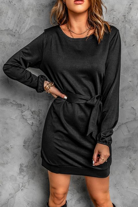 Κομψό μίνι φόρεμα Ortona με φαρδιά μανίκια και φιόγκο, μαύρο