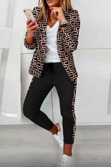 Nunzia παντελόνι σετ με κομψό blazer με γεωμετρικό print, μπεζ