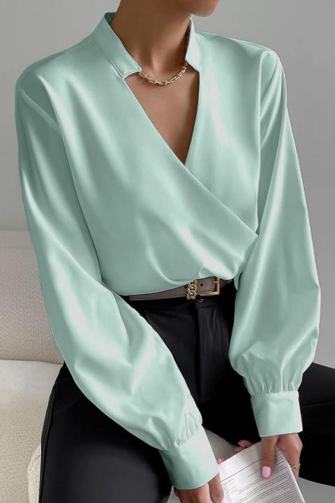 Κομψό χιαστό πουκάμισο Belucca με λαιμόκοψη σε V με γιακά, μέντα
