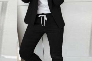 Κομψό κουστούμι Estrena σετ σακάκι-παντελόνι, μαύρο