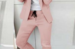 Κομψό κουστούμι Estrena σετ σακάκι-παντελόνι, ροζ αντίκα