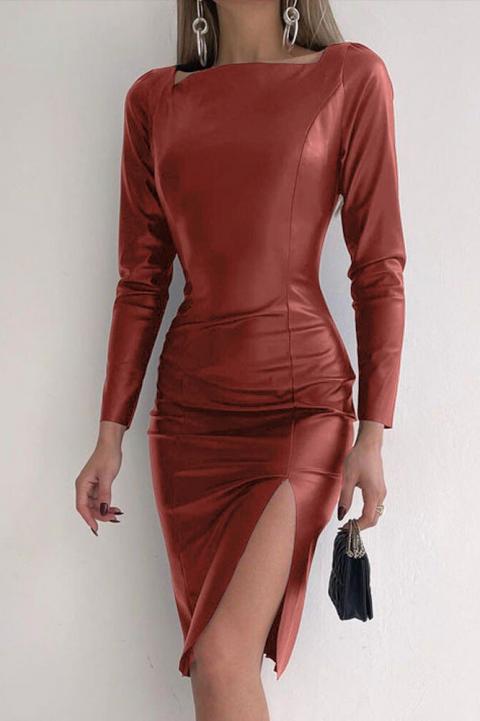 Κομψό μίνι φόρεμα Urania από τεχνητό δέρμα με άνοιγμα, μπορντό