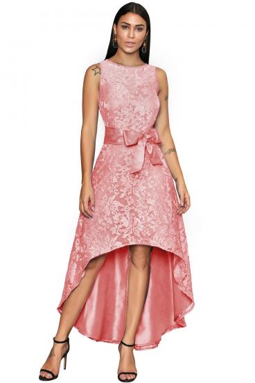 Κομψό μίνι αμάνικο φόρεμα Suzan με όμορφη δαντέλα, ροζ