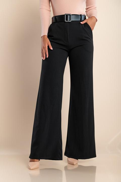 Κομψό μακρύ παντελόνι με ζώνη Solarina, μαύρο