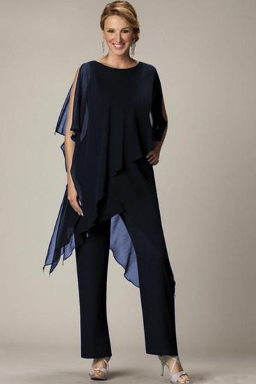 Σετ κομψή ημιδιάφανη τουνίκ και μακρύ παντελόνι Claudette, σκούρο μπλε