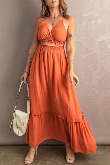Κομψό διάφανο φόρεμα με βολάν Gaucha, πορτοκαλί