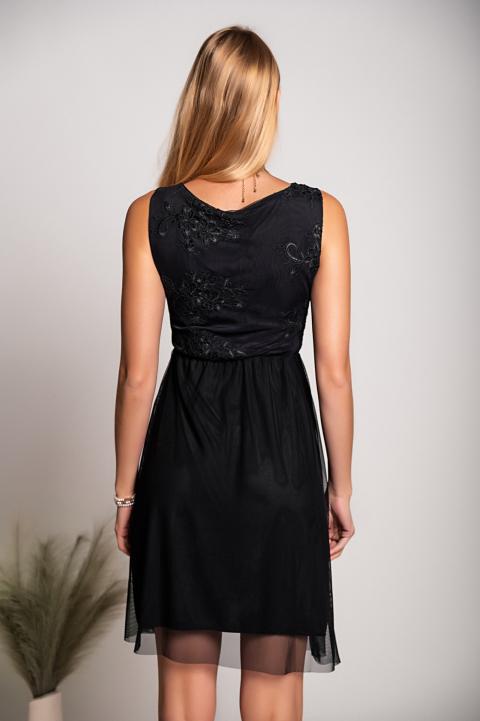 Κομψό φόρεμα με στρογγυλή λαιμόκοψη και λεπτομέρειες κεντήματος Dilana, μαύρο