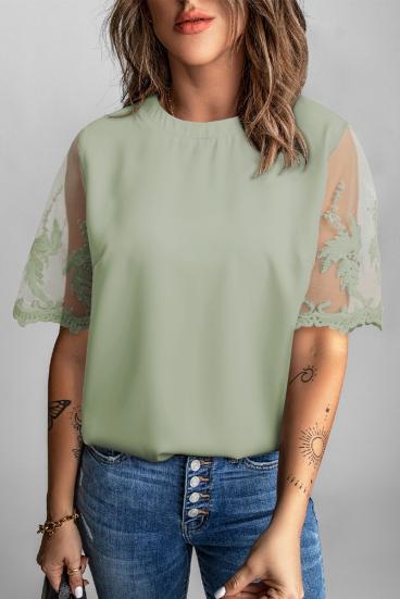 Γυναικεία μπλούζα Jurana με διάφανα μανίκια, πράσινο