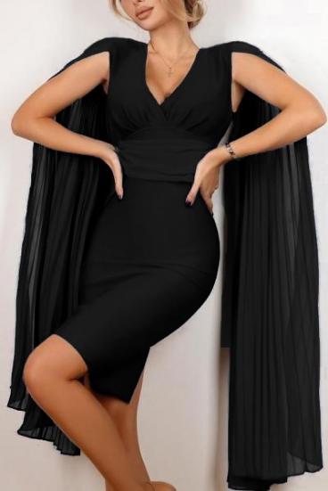 Κομψό μίνι φόρεμα Marseila με στενό κόψιμο και πλισέ μανίκια, μαύρο