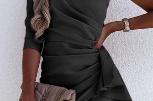 Κομψό μίνι φόρεμα με βολάν Ricaletta, μαύρο