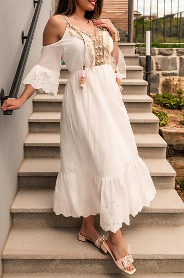 Μαξι καλοκαιρινό φόρεμα με κέντημα Fioranna, λευκό