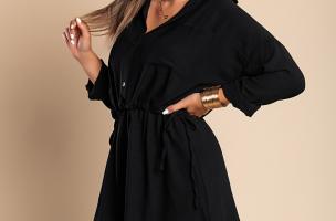 Μίνι σπορ φόρεμα με κλασσικό γιακά και τσέπη Neomy, μαύρο