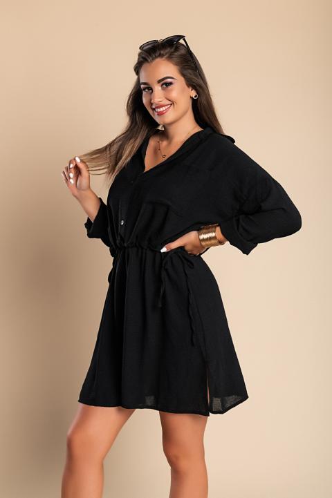 Μίνι σπορ φόρεμα με κλασσικό γιακά και τσέπη Neomy, μαύρο