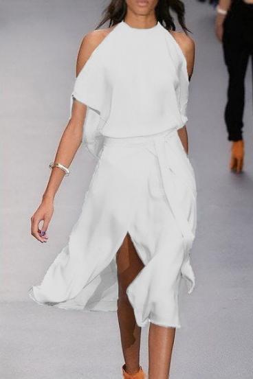 Κομψό Μίντι Φόρεμα με κοψίματα Thiena, Λευκό