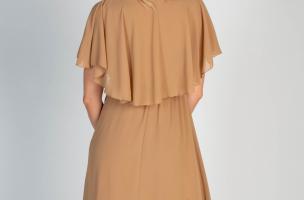 Κομψό φόρεμα Barbados μίντι με πλισέ μπούστο και φούστα, μπεζ