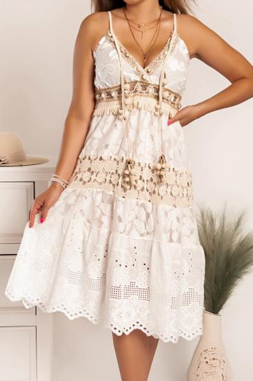 Aressa δαντελένιο μίντι καλοκαιρινό φόρεμα , λευκό