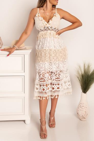 Kαλοκαιρινό μίντι Ferra φόρεμα με δαντέλα, λευκό