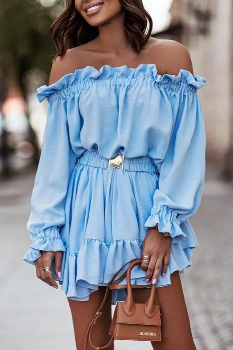 Κομψό μίνι φόρεμα Savelonna με διακοσμητικά στοιχεία, γαλάζιο