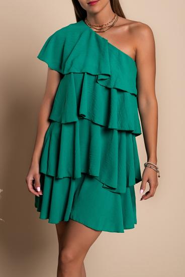 Κομψό Liona μίνι φόρεμα με βολάν, πράσινο