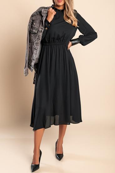 Κομψό μίντι φόρεμα Plana με ένθετα από τεχνητό δέρμα , μαύρο