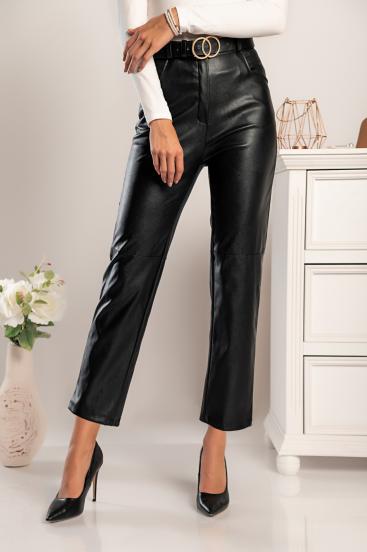 Κομψό παντελόνι από τεχνητό δέρμα Vinyola, μαύρο