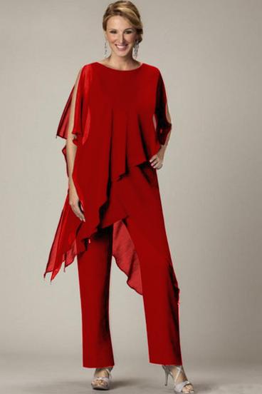 Claudette σετ κομψό ημιδιάφανη τουνίκ και μακρύ παντελόνι, κόκκινο