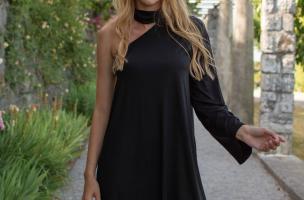 Κομψό ασύμμετρο φόρεμα Paulina, μαύρο