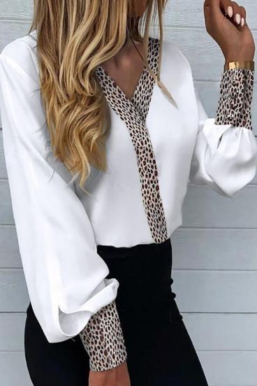 Κομψή μπλούζα Polina με λεοπάρ στάμπα , λευκή
