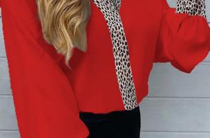 Κομψή μπλούζα Polina με λεοπάρ στάμπα, κόκκινο