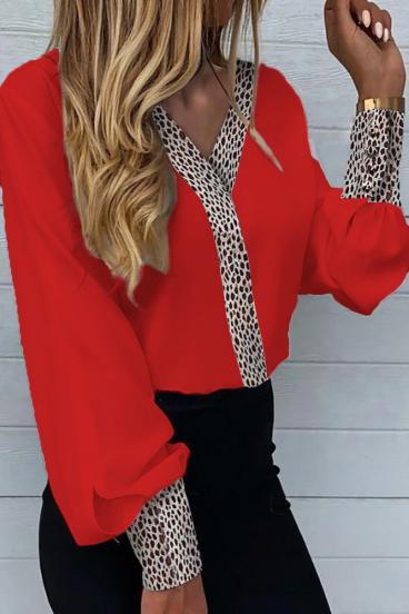 Κομψή μπλούζα Polina με λεοπάρ στάμπα, κόκκινο