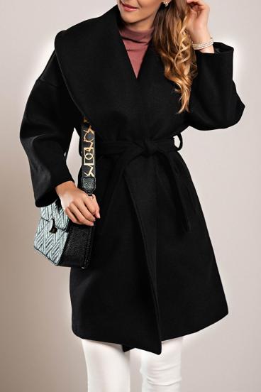 Κομψό κοντό παλτό με γυριστό γιακά, μαύρο