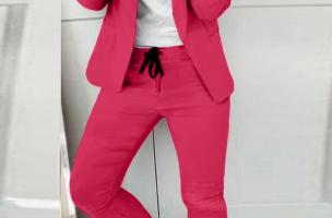 Κομψό κουστούμι Estrena σετ σακάκι-παντελόνι, φούξια