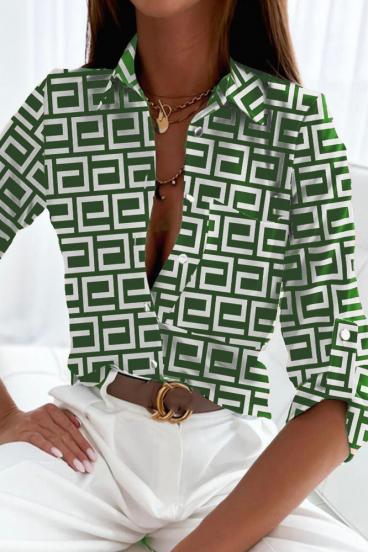Κομψή μπλούζα με γεωμετρική στάμπα Lavlenta, πράσινο