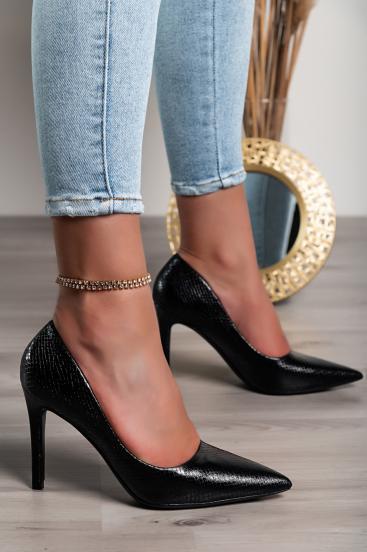 Ψηλοτάκουνα παπούτσια με στάμπα python M566, μαύρο