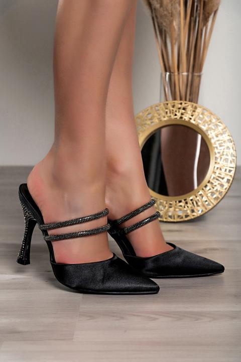 Παπούτσια ψηλοτάκουνα με στρας 520, μαύρα