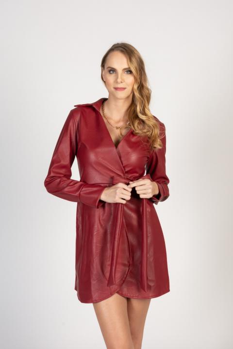 Κομψό μίνι φόρεμα Pellita από συνθετικό δέρμα , κόκκινο