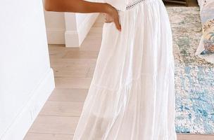Μάξι φόρεμα με βολάν 17333, λευκό