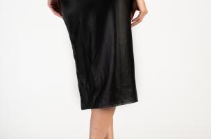 Μίντι φούστα από συνθετικό δέρμα με ψηλή μέση και σκίσιμο Maracana, μαύρη