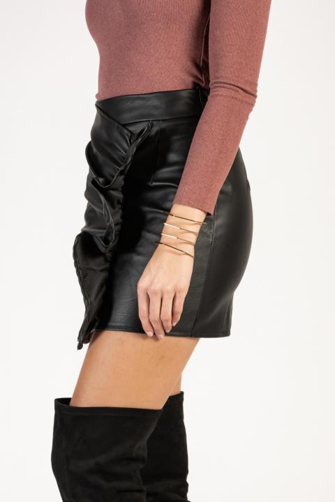 Μίνι φούστα Camarita από συνθετικό δέρμα με μαζεμένες λεπτομέρειες, μαύρη